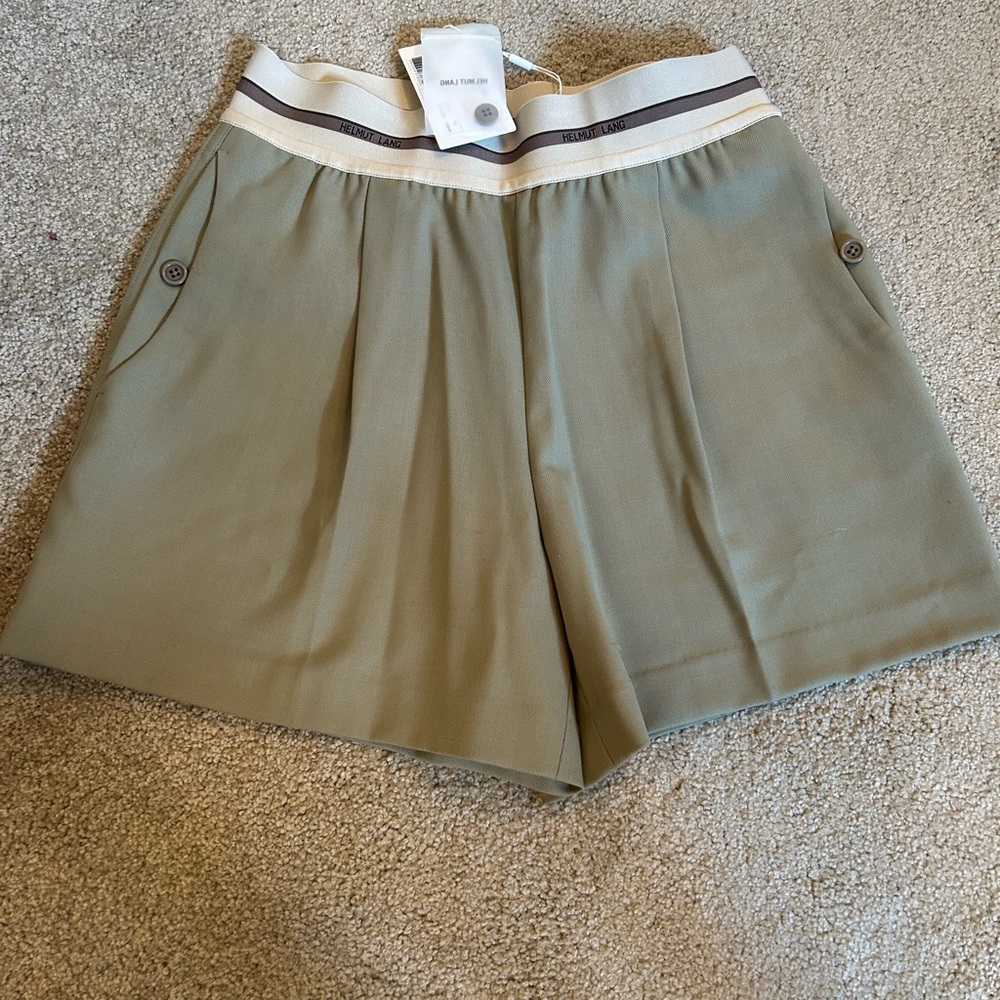 Helmut Lang Green Bermuda Shorts Lightweight Pleated Design